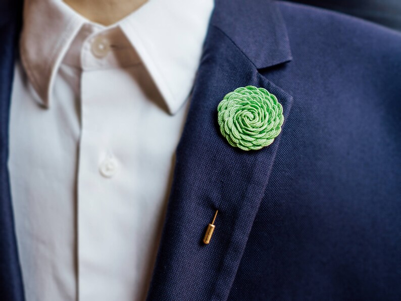 Green Brooch, Chartreuse Boutonniere, Green Lapel Pin, Engagement Gift, Boho Chic Wedding, Green Boutonniere, Flower Brooch, Wedding Gift image 1