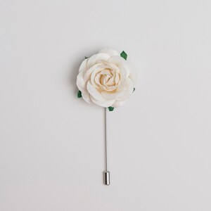 Gentle Ivory Rose Stick Pin with Small Green Leaves, Prom Boutonniere, Summer Blooming Stick Pin, Unique Men Accessories, Flower for Lapel image 4