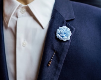 Wedding Lapel Pin Men, Light Blue Lapel Pin, Rose Boutonniere, Flower Lapel Pin, Best Man Boutonniere, Usher Gift, Men Lapel Pin,Suit Flower