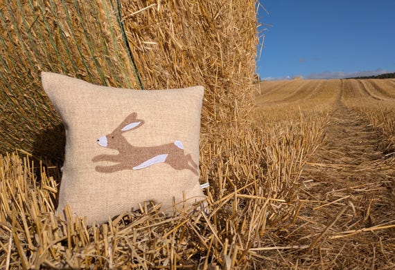 Hand Crafted Harris Tweed hare embroidered cushion cover