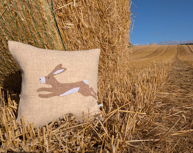 Hand Crafted Harris Tweed hare embroidered cushion cover