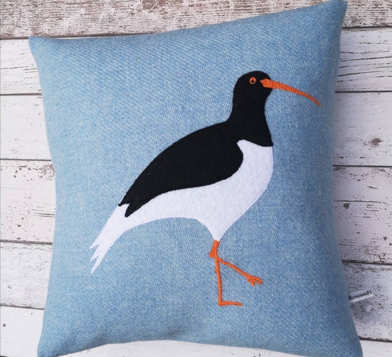 Hand Crafted Harris Tweed bird embroidered cushion cover