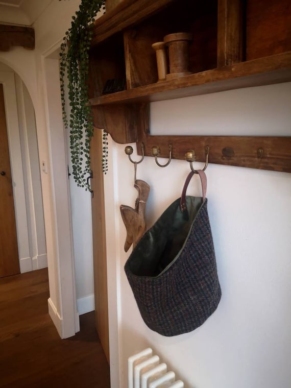 Jack Harris Tweed storage solution, basket with real leather handle