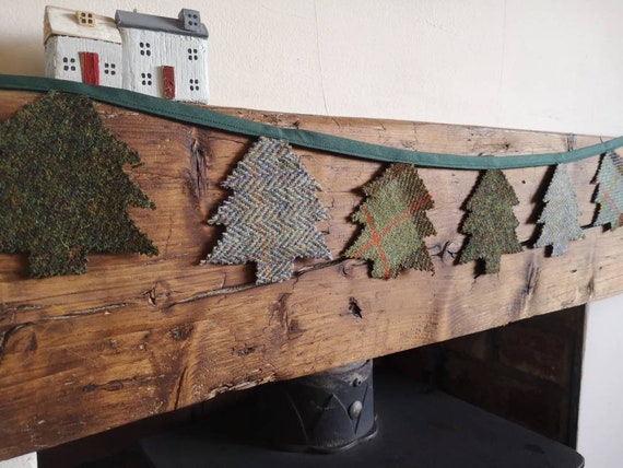 Hand made Harris Tweed Christmas trees bunting