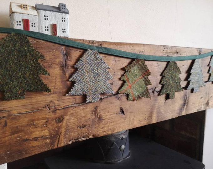 Hand made Harris Tweed Christmas trees bunting