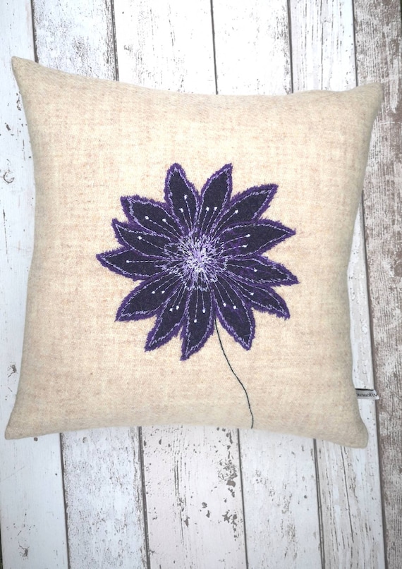 Hand Crafted Harris Tweed floral embroidered cushion cover