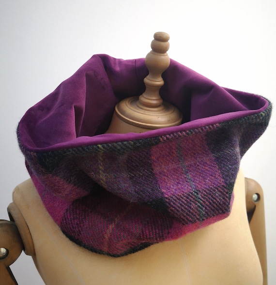 Luxury Harris Tweed and soft velvet snood neck warmer