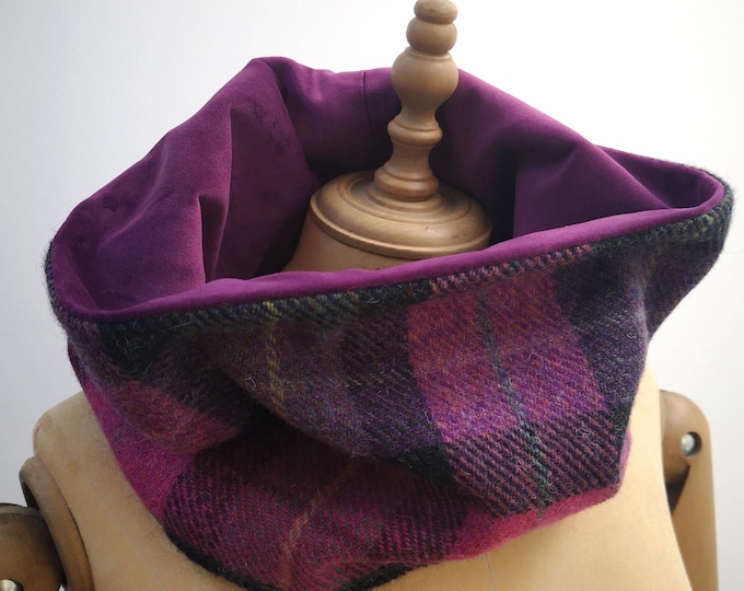 Luxury Harris Tweed and soft velvet snood neck warmer