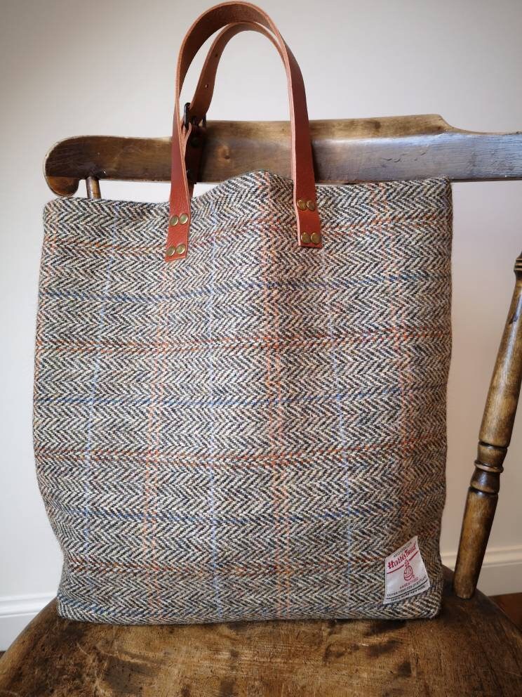 Hand Crafted Harris Tweed tote bag with real leather handles | Etsy