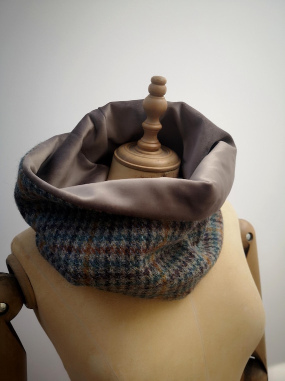 Luxury Harris Tweed and soft velvet snood neck warmer