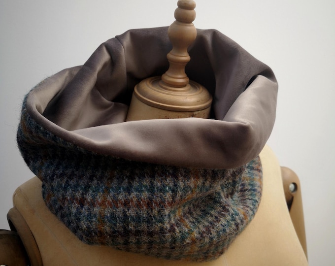 Luxury Harris Tweed and soft velvet snood neck warmer