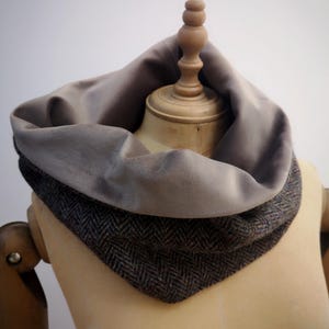 Luxury Harris Tweed and soft velvet snood neck warmer