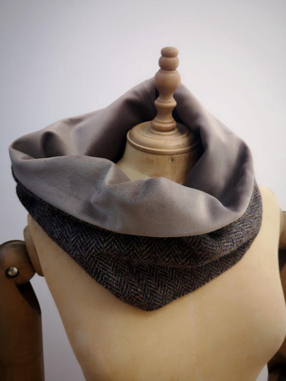 Luxury Harris Tweed and soft velvet snood neck warmer
