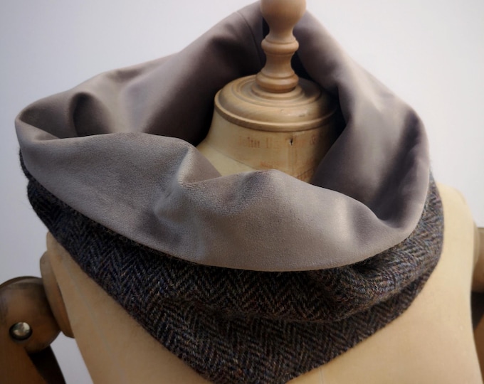 Luxury Harris Tweed and soft velvet snood neck warmer