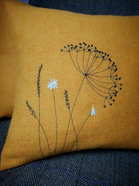 New Harris Tweed floral embroidered cushion cover