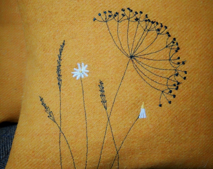 New Harris Tweed floral embroidered cushion cover