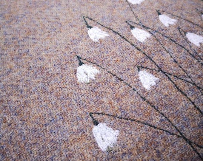 Hand Crafted Harris Tweed floral embroidered cushion cover