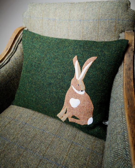 Harris Tweed hare embroidered Cushion Cover