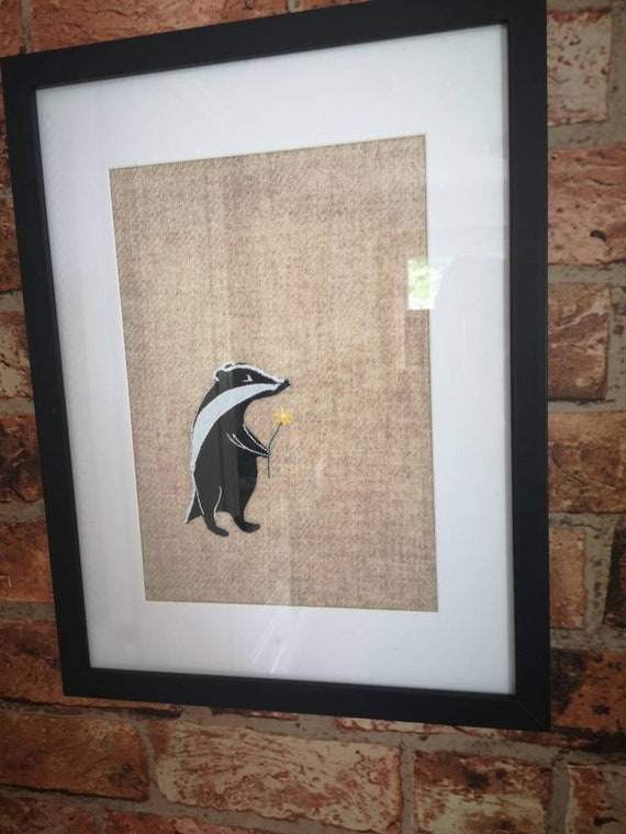 New Hand Crafted Harris Tweed Badger embroidered picture