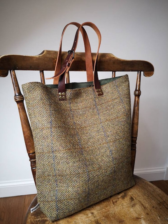 Hand Crafted Harris Tweed tote bag with real leather handles | Etsy