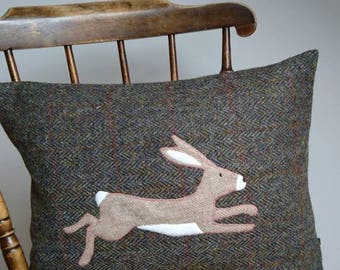 Hand Crafted Harris Tweed Hare Cushion Cover