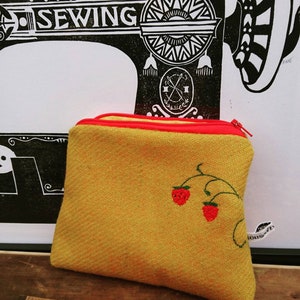 Hand Crafted Harris Tweed embroidered purse, cosmetic bag