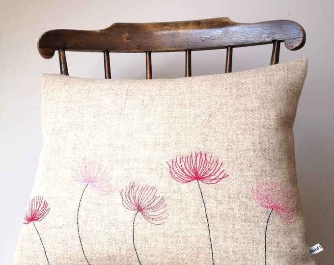 Hand Crafted Harris Tweed floral embroidered cushion cover