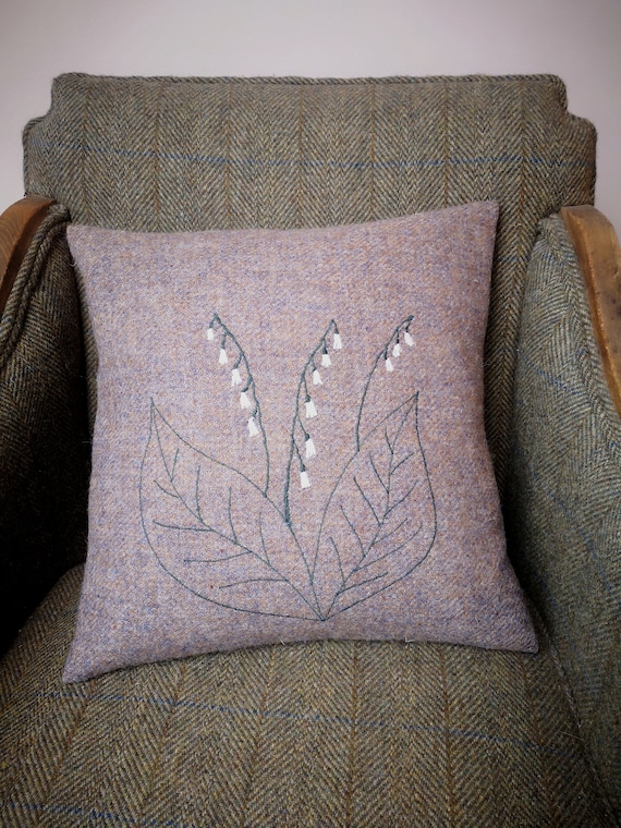 Newc Harris Tweed floral embroidered cushion cover