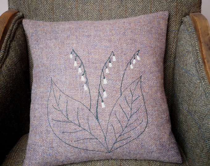 Newc Harris Tweed floral embroidered cushion cover