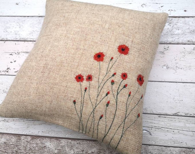Hand Crafted Harris Tweed floral embroidered cushion cover