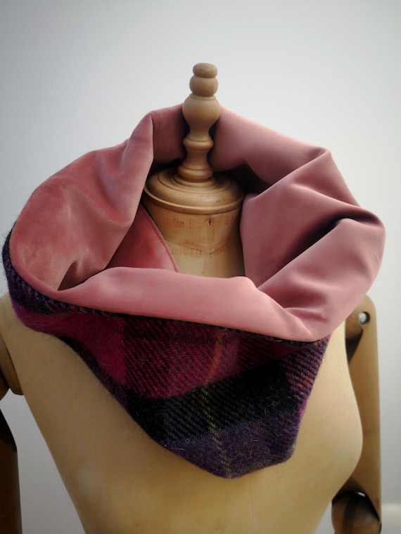 Luxury Harris Tweed and soft velvet snood neck warmer