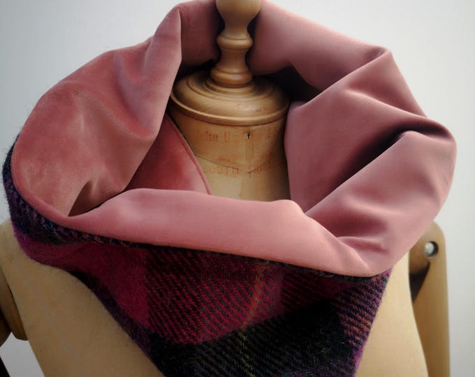 Luxury Harris Tweed and soft velvet snood neck warmer