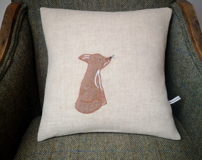 Harris Tweed fox embroidered cushion cover