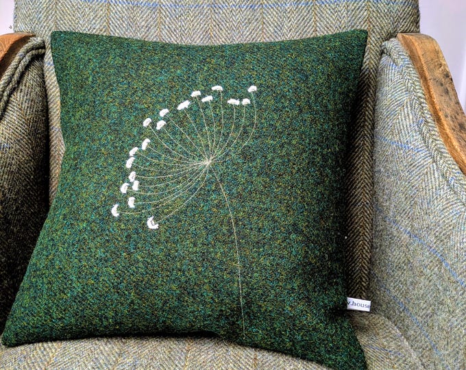 New Harris Tweed floral embroidered cushion cover