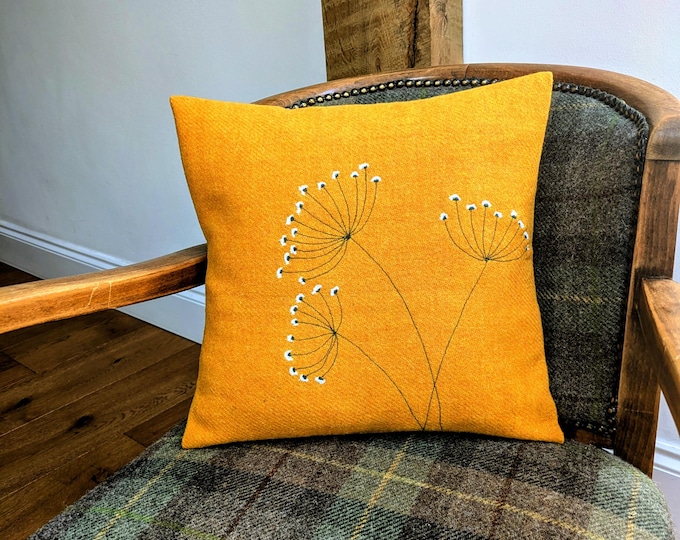 Harris Tweed floral embroidered cushion cover