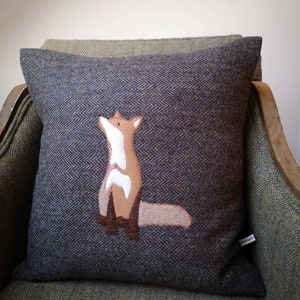 Big Hand Crafted Harris Tweed fox embroidered cushion cover