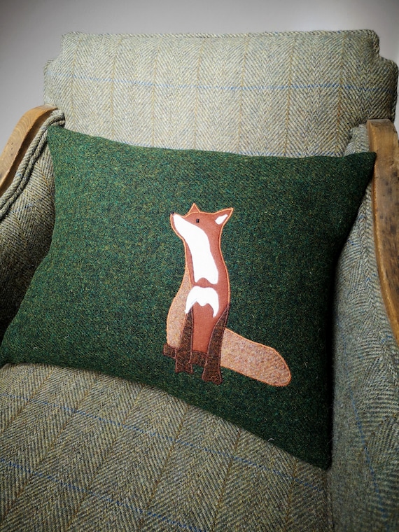 Harris Tweed Fox embroidered Cushion Cover