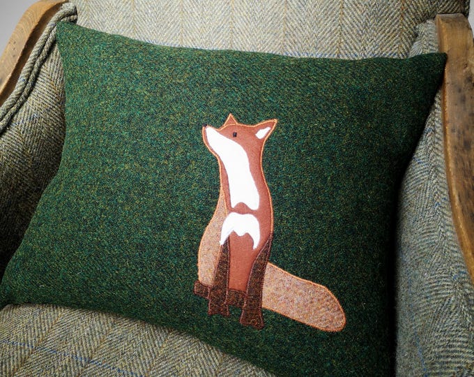 Harris Tweed Fox embroidered Cushion Cover