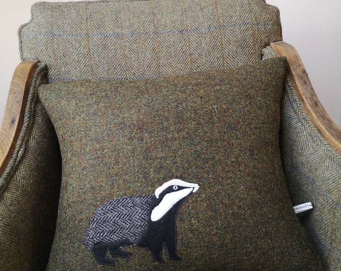 Hand Crafted Badger Harris Tweed Cushion Cover