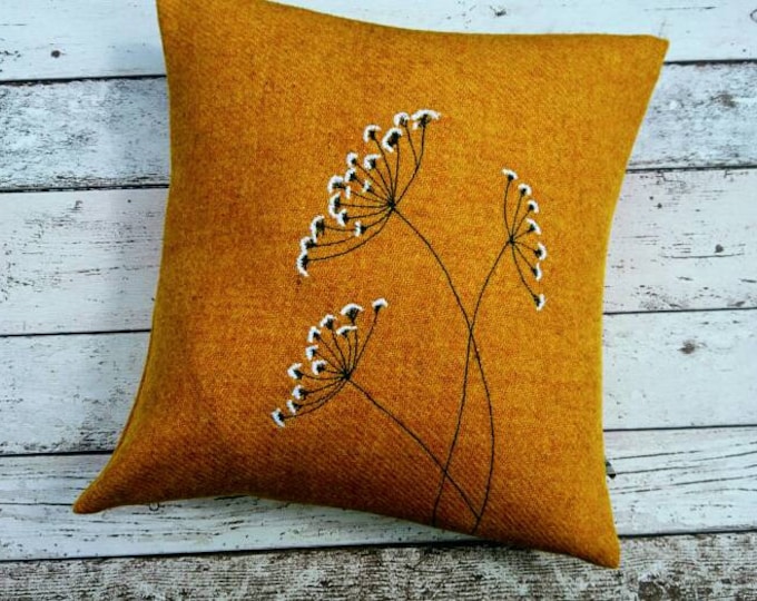 Harris Tweed floral embroidered cushion cover