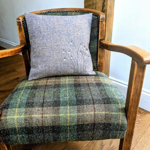 Hand Crafted Harris Tweed floral embroidered cushion cover