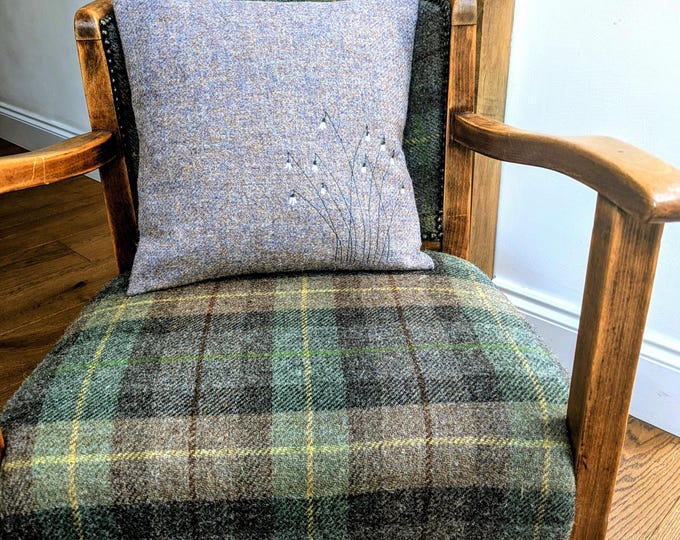 Hand Crafted Harris Tweed floral embroidered cushion cover