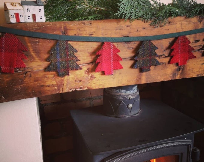 Hand made Harris Tweed Christmas trees bunting