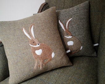 Harris Tweed Hare embroidered Cushion Cover