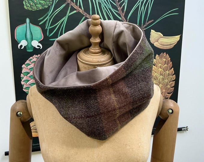 Luxury Harris Tweed and soft velvet snood neck warmer