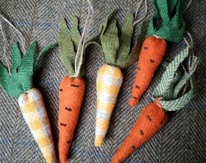 New rustic Harris Tweed carrot vegetable hanging decoration