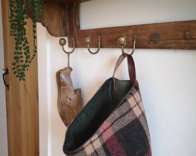 Harris Tweed storage solution, basket with real leather handle