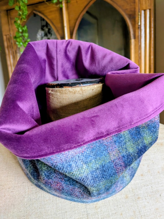 Luxury Harris Tweed and soft velvet snood neck warmer