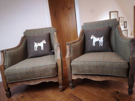 Hand Crafted Harris Tweed Terrier Dog Design Cushion cover
