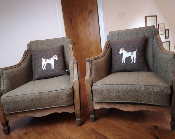 Hand Crafted Harris Tweed Terrier Dog Design Cushion cover